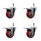 Service Caster 3.5'' Red Polyurethane Swivel 7/16'' Stem Caster Set with Total Lock Brake, 4PK SCC-GRTTL20S3514-PPUB-RED-716138-4 - alternate 1
